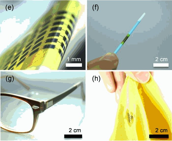 Die Solarzellen sind rund einen Mikrometer dünn und so flexibel, dass sie sich auch um eine Nadel wickeln lassen. Sie können als Energiespender aber auch auf Brillen geklebt oder in Stoff eingesetzt werden.