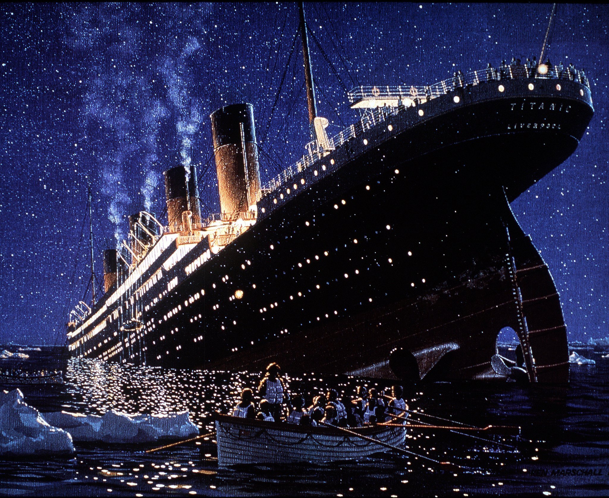 Die zeitgenössische Darstellung zeigt den Untergang des Luxusliners Titanic vor rund hundert Jahren (1912). 