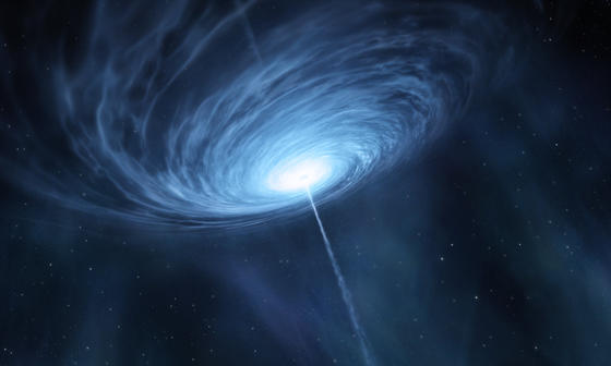 So könnte ein Schwarzes Loch aussehen. Aber auch ganz anders. Das Bild zeigt eine Illustration eines Künstlers vom Quasar 3C 279. Durch den Zusammenschluss verschiedener Radioteleskope in Chile, den USA und auf Hawaii gelang Forschern schon am 18. Juli 2012 ein Blick tief ins Weltall. Jetzt im April 2017 wollen die Forscher noch genauer hinschauen und durch vernetzte Radioteleskope das erste Foto eines Schwarzen Loches aufnehmen.