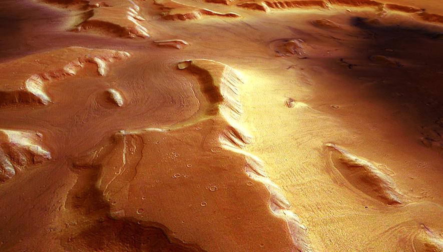 Auf dem Mars befinden sich, verborgen und geschützt durch Staub, Gletscher aus Wassereis.