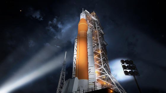 Das Space Launch System auf der Startrampe: Die Nasa plant den ersten Flug mit der stärksten Rakete der Welt zum Mond im Dezember 2019. Der erste bemannte Flug zum Mond ist für 2023 geplant.