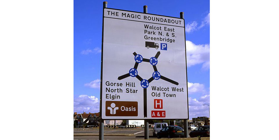 Der Magic Roundabout im englischen Swindon besteht aus einem großen Kreisverkehr und fünf kleineren Kreisverkehren um ihn herum. Foto: panthermedia.net/clickos