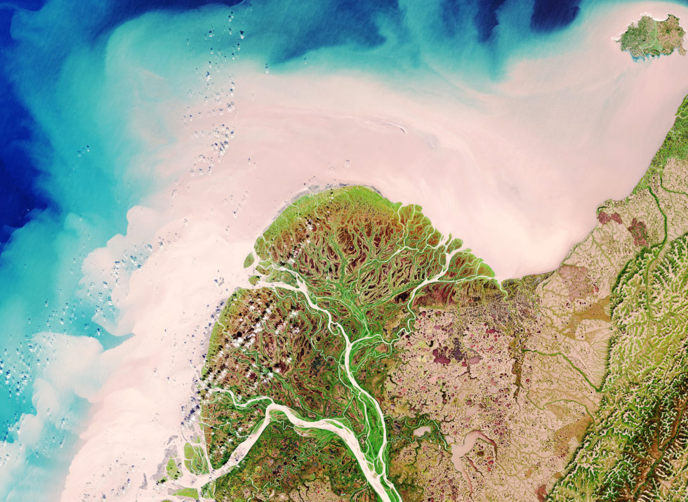 Das Mündungsdelta des Yukon Rivers in British Columbia in Kanada, aufgenommen am 29. August 2017 vom Copernicus-Satelliten Sentinel-2.