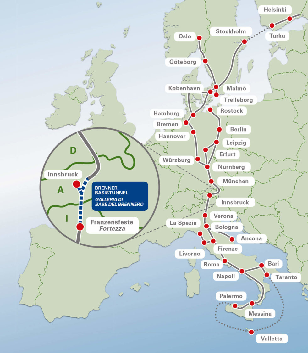 Der Brenner Basistunnel ist zentrale Verbindung im Güterverkehr zwischen Nord- und Südeuropa.