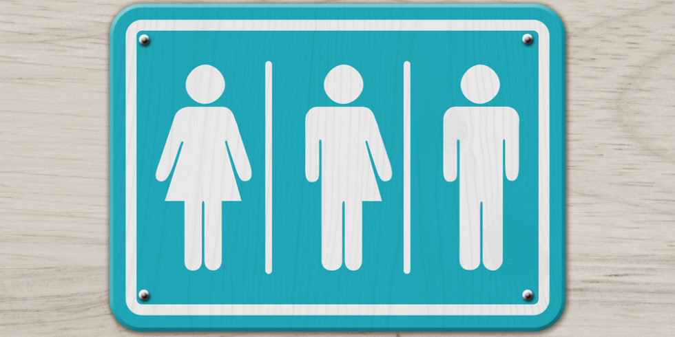 Anzeigentafel mit Strichfigur für Frau, Intersexuell und Mann
