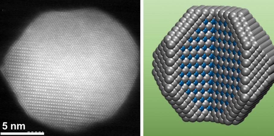 Die Abbildung zeit den Aufbau eines Katalysator-Moleküls, bestehend aus Platin-Cobalt-Atomen.