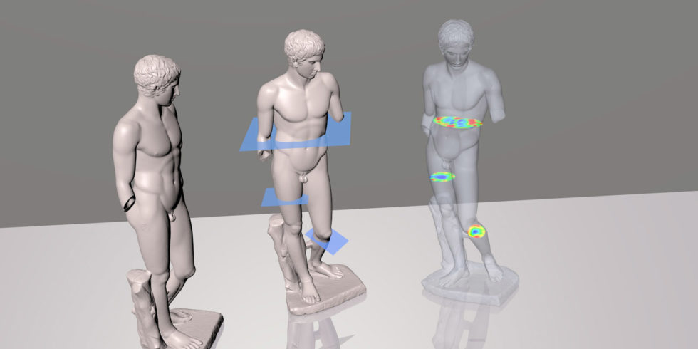 Dreidimensionale Darstellung einer männlichen Statue aus verschiedenen Perspektiven