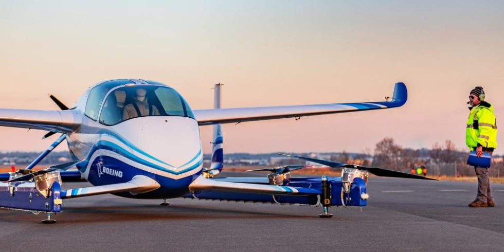 Das autonome Passenger Air Vehicle von Boeing hat 8 Propeller, die von Elektromotoren angetrieben werden.
Foto: Boeing