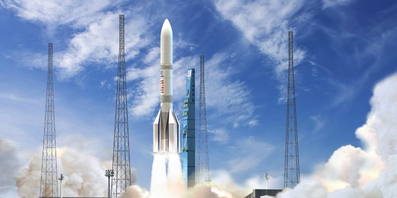 Künstlerische Darstellung der Ariane 6 Trägerrakete
