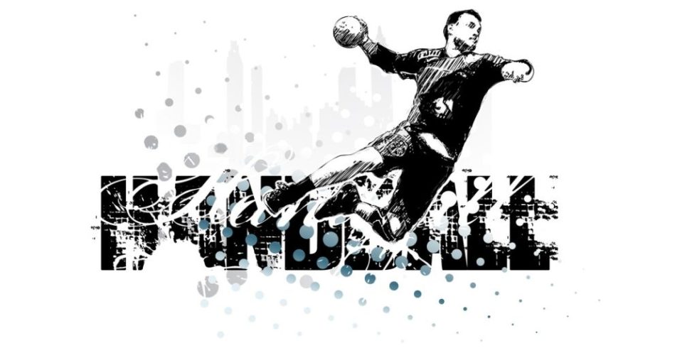 Illustration eines Handballers im Wurf