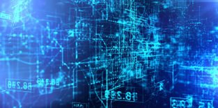 symbolisierte Vernetzung hellblau auf dunkelblau