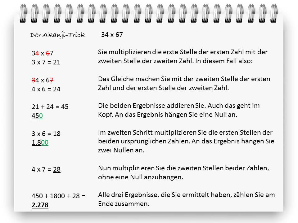 Kopfrechen-Übung nach der Akanji-Methode