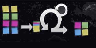 Der Scrum-Prozess ist mit Post-its und weißen Schleifen auf einen schwarzen Hintergrund gezeichnet