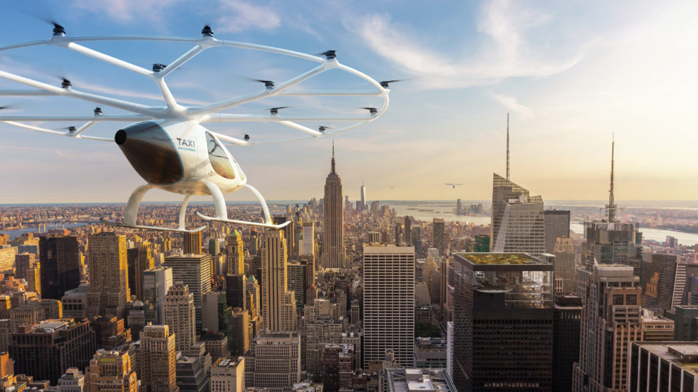 Das Unternehmen Volocopter zeigt, wie es sich die autonome Elektromobilität in Städten zukünftig vorstellt.