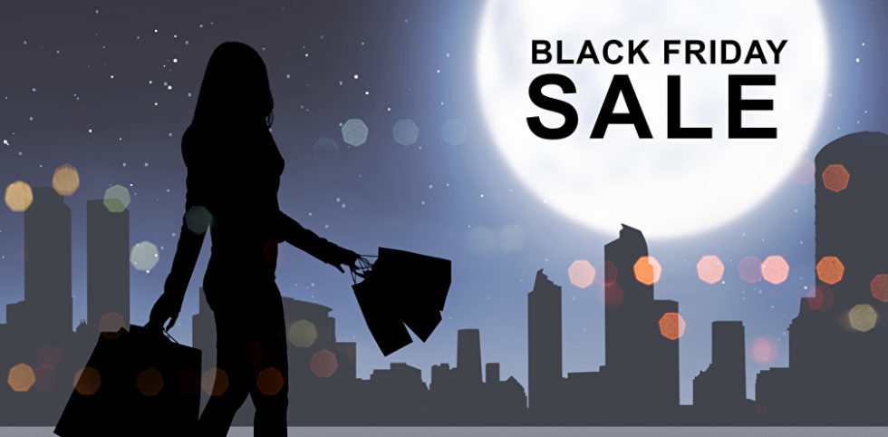 Silhouette Frau Einkaufstüten am Black Friday