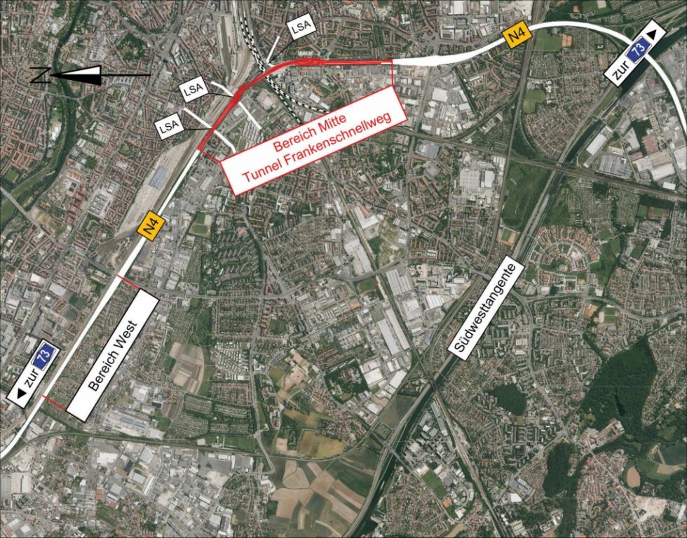 Das Projekt Frankenschnellweg umfasst einen 1 810 Meter langen Tunnel. Abb.: Sweco GmbH