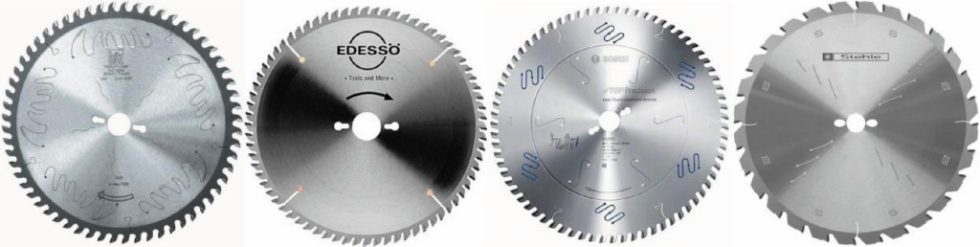 Bild 1. Geschlitzte Kreissägeblätter unterschiedlicher Anbieter: Leitz, Edessö Tools and More, Robert Bosch sowie Stehle/Ledermann (von links nach rechts). Bild: IfW