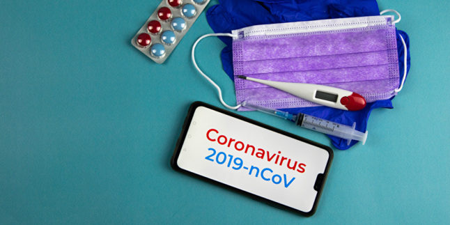 Coronavirus Maske Tabletten Fieberthermometer