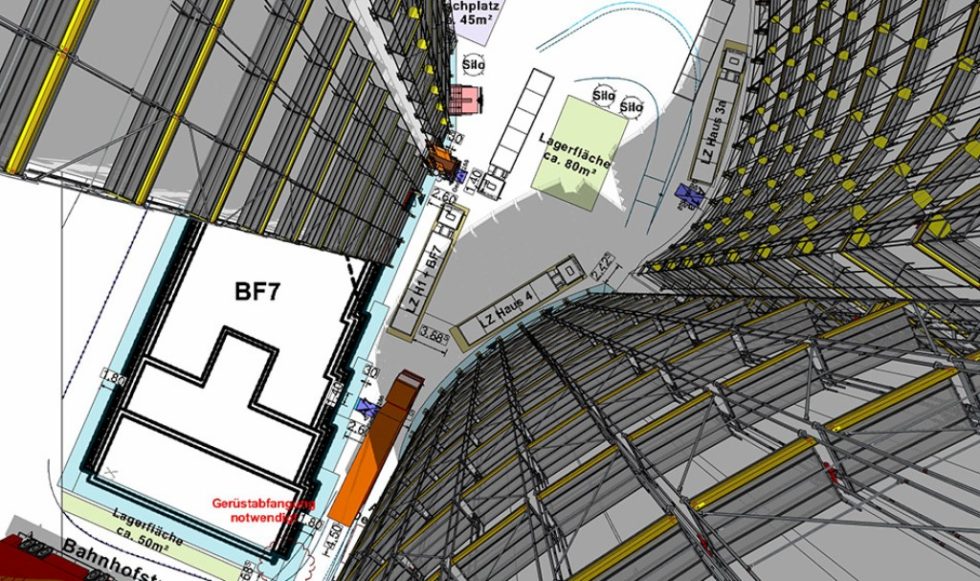 Die 3D-Visualisierung der Sedelhöfe in Ulm konnte mit scaffmax erstellt werden, Grafik: Schäfer Gerüstbau GmbH
