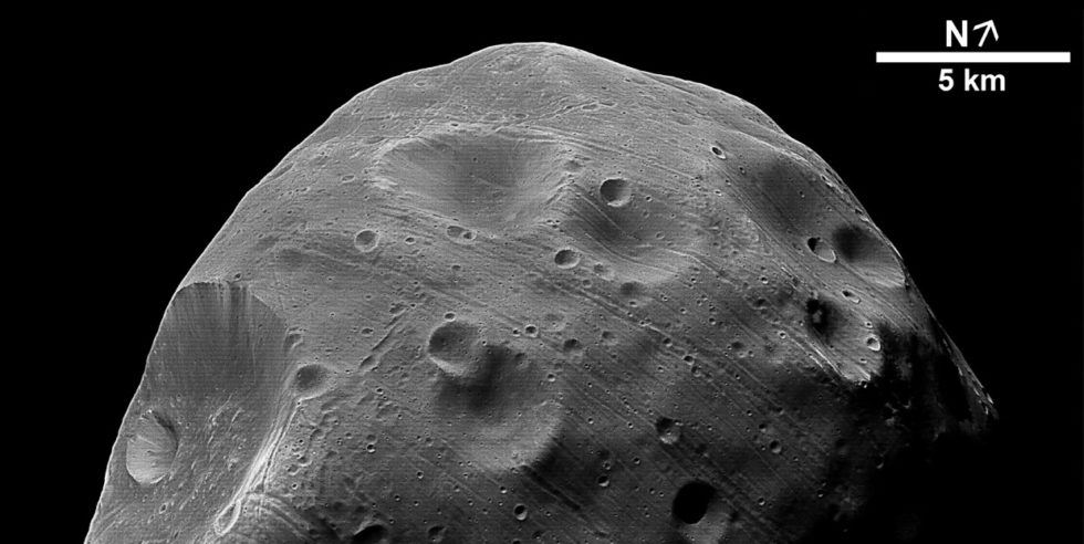 Der Mars-Mond Phobos: Als er an der Sonne vorbeizog, konnten Forschende der ETH Zürich ein unerwartetes Signal feststellen. ESA/DLR/FU Berlin (G. Neukum)