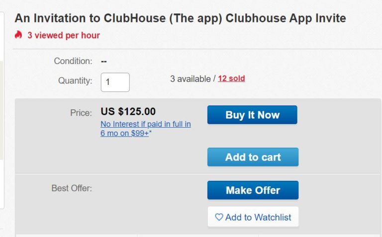 Sogar bei Ebay wurden Einladungen zur Clubhouse-App angeboten. Foto: Screenshot