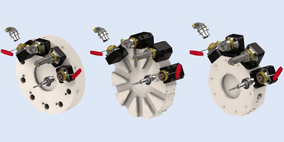 Ob Scheiben-, Universal- oder Stern-Werkzeugrevolver: Das innovative Werkzeug-Schnellwechselsystem lässt sich problemlos an alle Revolvertypen adaptieren. Grafik: Schaublin