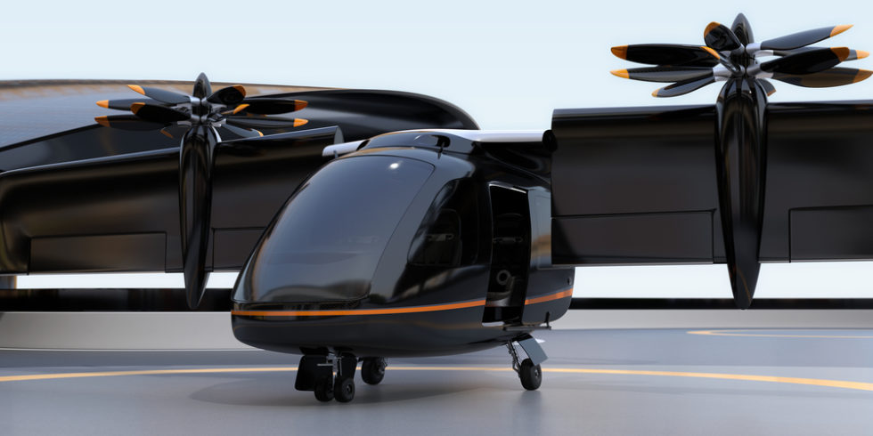 Ein sogenanntes Evtol-Flugzeug, das senkrecht starten und landen kann uns als Flugtaxi geeignet ist. Foto: Panthermedia.net