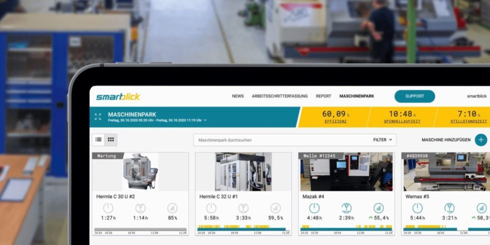 Den Maschinenpark im Blick behalten: Die aktuelle Auslastung jeder einzelnen Anlage wird visualisiert. Es lässt sich sofort erkennen, ob ungeplante Stillstände kurzfristig für zusätzliche Jobs genutzt werden könnten. Foto: smartblick