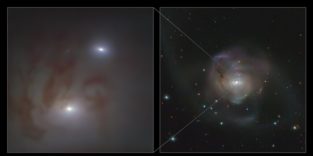 Nah- und Fernansicht des nächsten Paars supermassereicher schwarzer Löcher