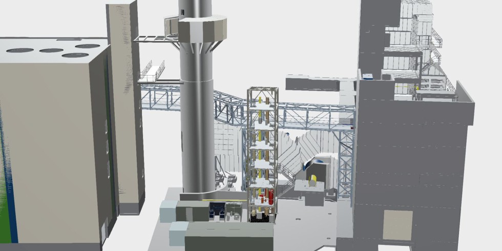 Visualisierung des 3D-Modells der im Bau befindlichen CO2-Abscheide-Pilotanlage. Foto: Rohrdorfer