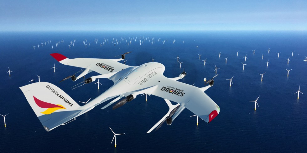 Die von Wingcopter entwickelten Drohnen können mit einer Nutzlast von bis zu 5 Kg beladen werden und schaffen – je nach Zuladung – eine Strecke zwischen 75 und 110 Km. Foto: Zeitfracht Gruppe