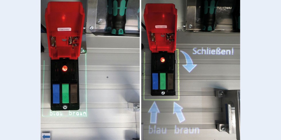 Bild 1. Beispielhafte Laser- und Beamerprojektion. Foto: AG Montagetechnik, EAH Jena