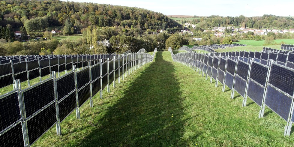 Chance für die Energiewende: Vertikal installierte, bifaziale Solarmodule auf einer landwirtschaftlichen Nutzfläche. Foto: Next2Sun GmbH