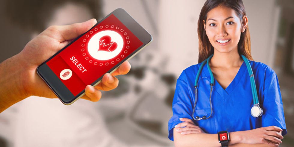 Smartphone mit medizinischer App und Ärztin