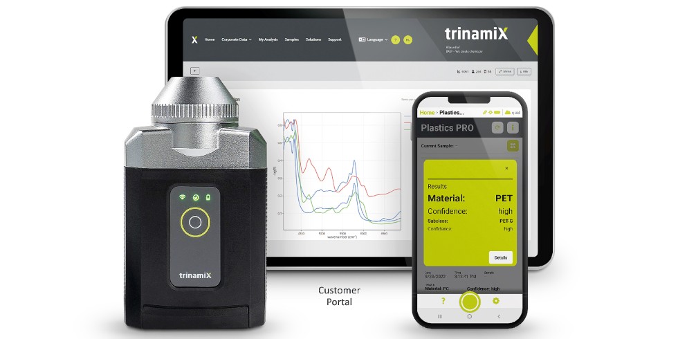 Die mobile NIR-Spektroskopie-Lösung besteht aus einem mobilen NIR-Spektrometer, einer Smartphone-App und einem Kundenportal. Foto: trinamiX GmbH