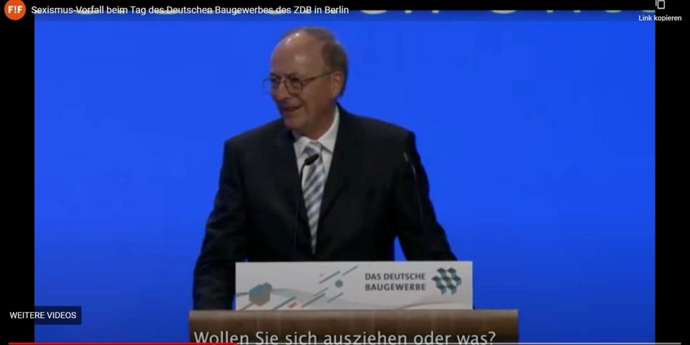 Die im Nachgang Empörung auslösende Äußerung von ZDB-Präsident Reinhard Quast beim Tag des Deutschen Baugewerbes ist als Video dokumentiert. Foto: ZDB / F!F / VDI Fachmedien / K. Klotz
