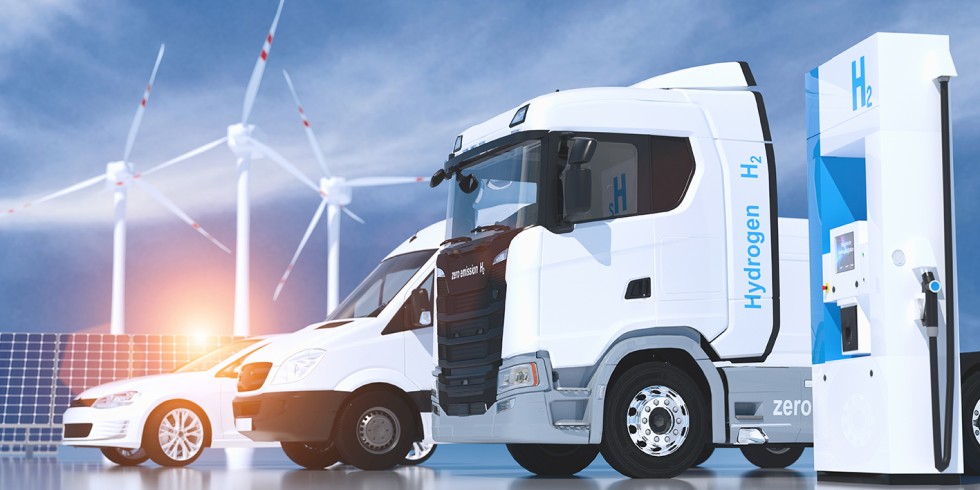 Ein Wasserstoff-Truck für emissionsfreie, umweltfreundliche Transporte: Neuartige Antriebskonzepte erfordern zuverlässige Dichtheits-Prüfverfahren, um Lecks ausschließen zu können. Grafik: shutterstock