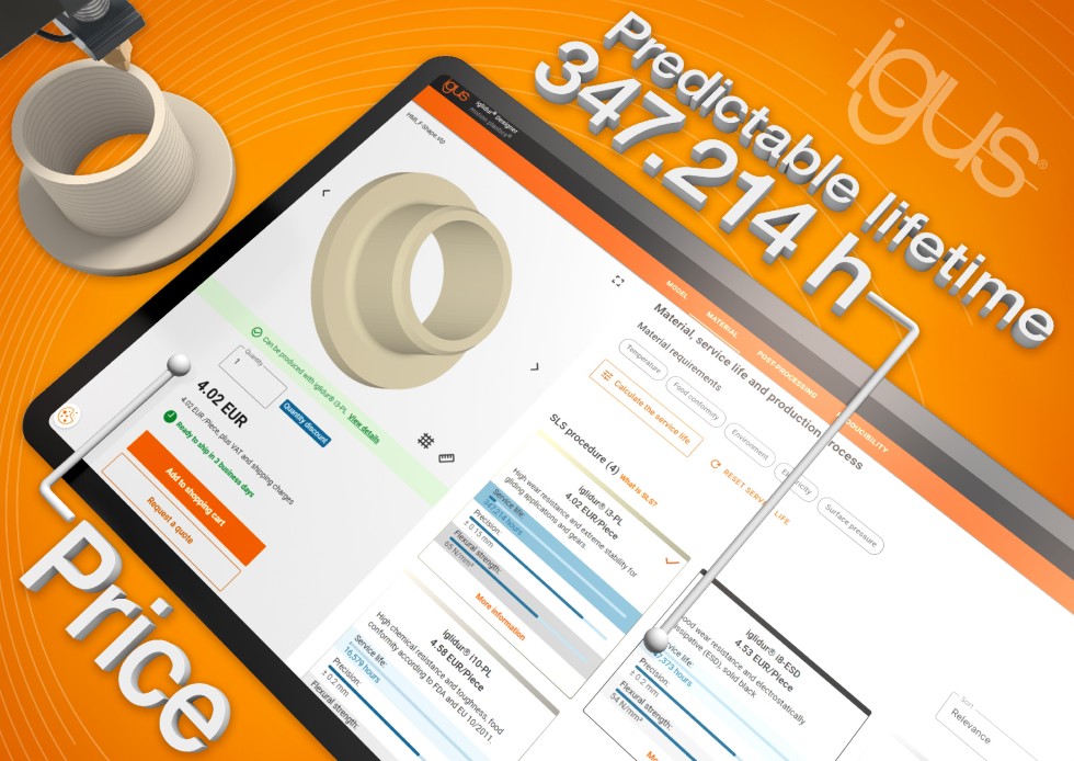 Mit dem Online 3D-Druck-Service von igus können Anwender jetzt auch die Lebensdauer ihrer gedruckten Verschleißteile berechnen. Foto: igus GmbH