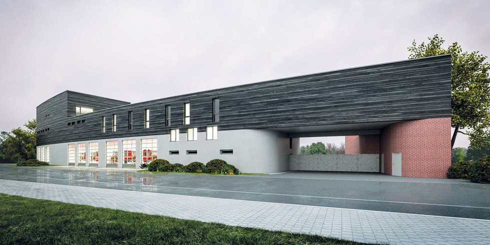 Bei der neuen Feuer-Rettungswache in Mönchengladbach Rheydt kommen klimafreundliche Betone und Holz zum Einsatz. Foto: Anderhalten Architekten GmbH