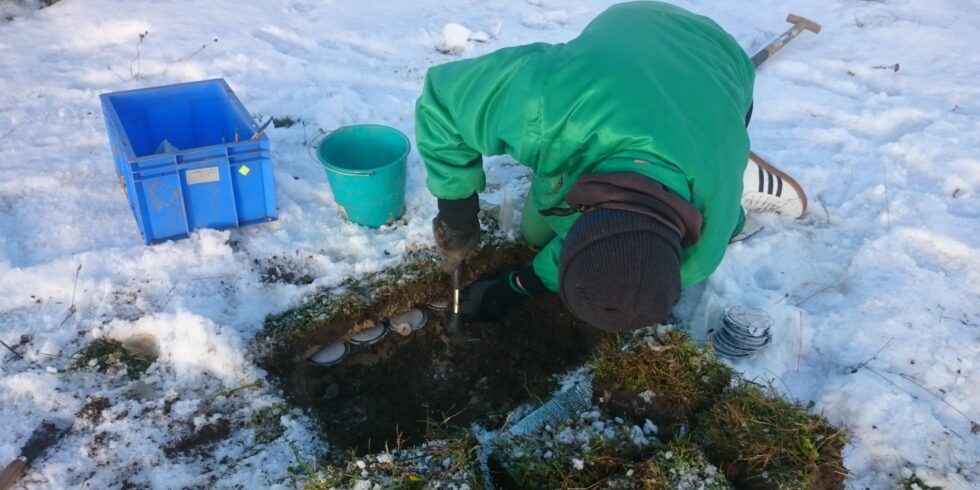 Hier wird einer der 3.500 Behälter mit kohlenstofffreiem Mineral vergraben.

Foto: ngo Schöning /
MPI-BGC