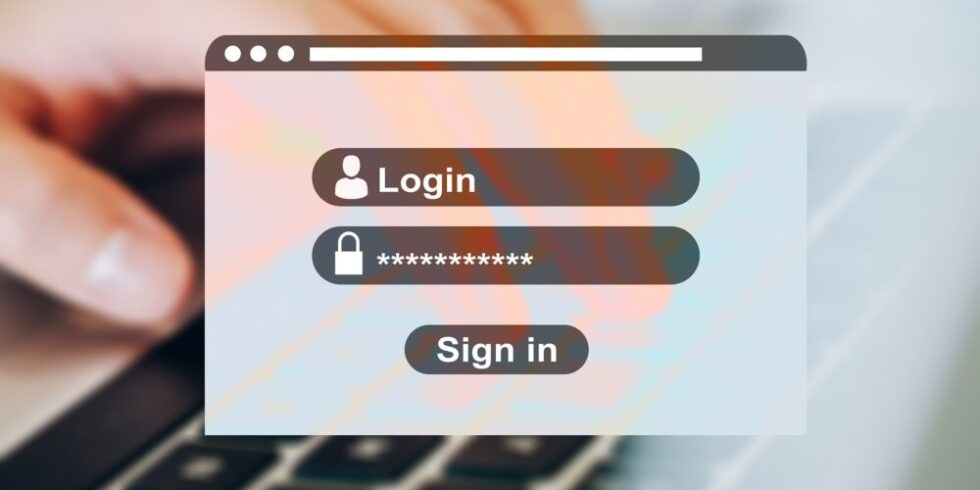 Anmeldefenster mit Log-In auf einem Laptop.