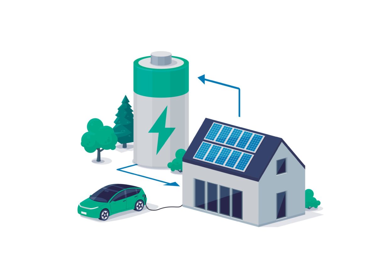 Home virtual battery energy storage with solar panels and electric car charging