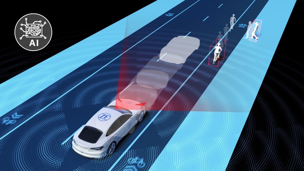Blick in die Zukunft: Im Forschungsprojekt KISSaF arbeiteten ZF, der Lehrstuhl für Regelungssystemtechnik (RST) der TU Dortmund und der Entwicklungsdienstleister INGgreen gemeinsam an einer KI-basierten Szenenprädiktion für den Straßenverkehr. Foto: ZF
