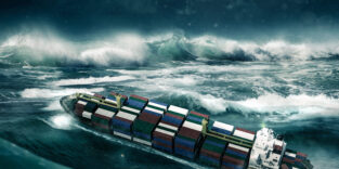 Containerschiff in Monsterwelle