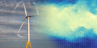 Offshore-Windanlage mit Animation der Strömung