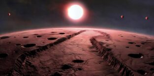 Künstlerische Darstellung der Aussicht von einem der vier Planeten, die Barnards Stern umkreisen