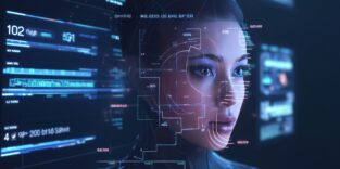 Futuristisches, ki-generiertes Gesicht einer Frau.