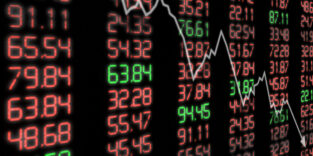 Börsentafel mit fallenden Kursen.