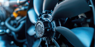 Close-up of an auto engine cooling fan.