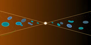 Eine von SwRI durchgeführte Studie identifizierte Partikel, die durch magnetische Rekonnexion in der Nähe der Sonne auf extrem hohe Energien beschleunigt wurden. Als die Parker Solar Probe der NASA (Flugbahn in grün dargestellt) die heliosphärische Stromschicht durchquerte, stieß sie auf verschmelzende magnetische Inseln (blau) und Protonen, die in Richtung Sonne beschleunigt wurden, wodurch die Rekonnexion als deren Quelle identifiziert werden konnte, die sich von anderen, nicht damit zusammenhängenden Sonnenprozessen unterscheidet